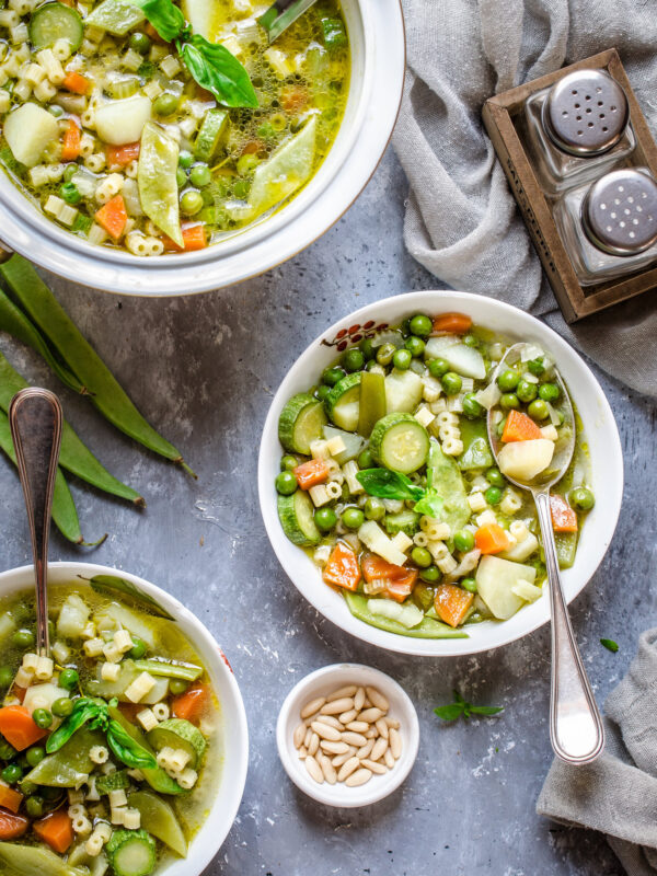 Bowls of minestrone soup
