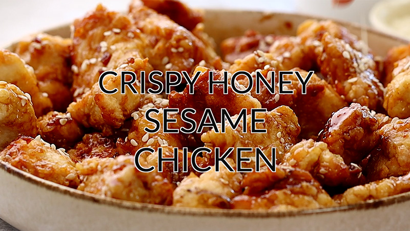 Video of sesame chicken being made from scratch.