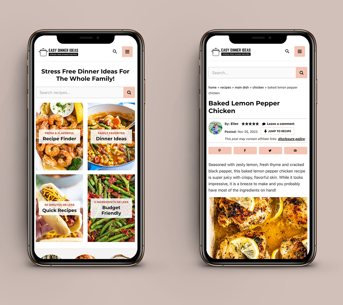 iPhone mockups for Easy Dinner Ideas